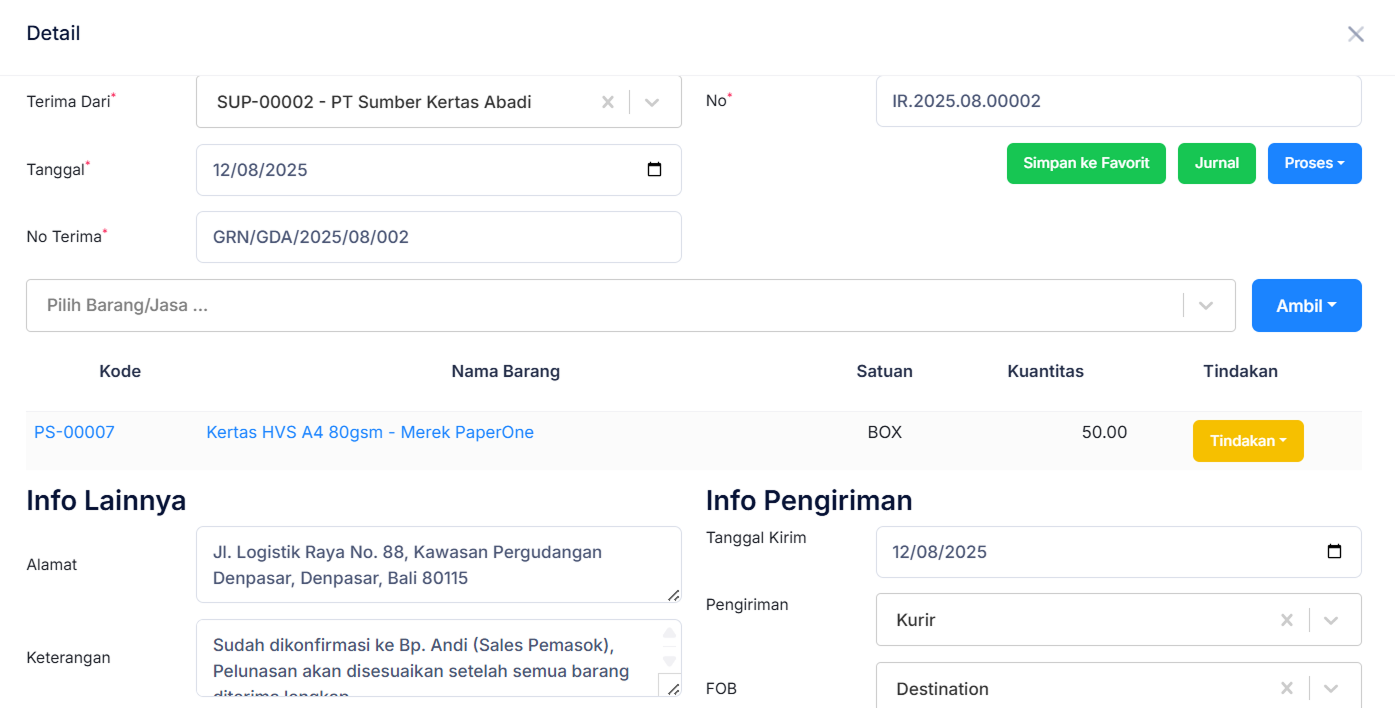 Halaman Penerimaan Barang
