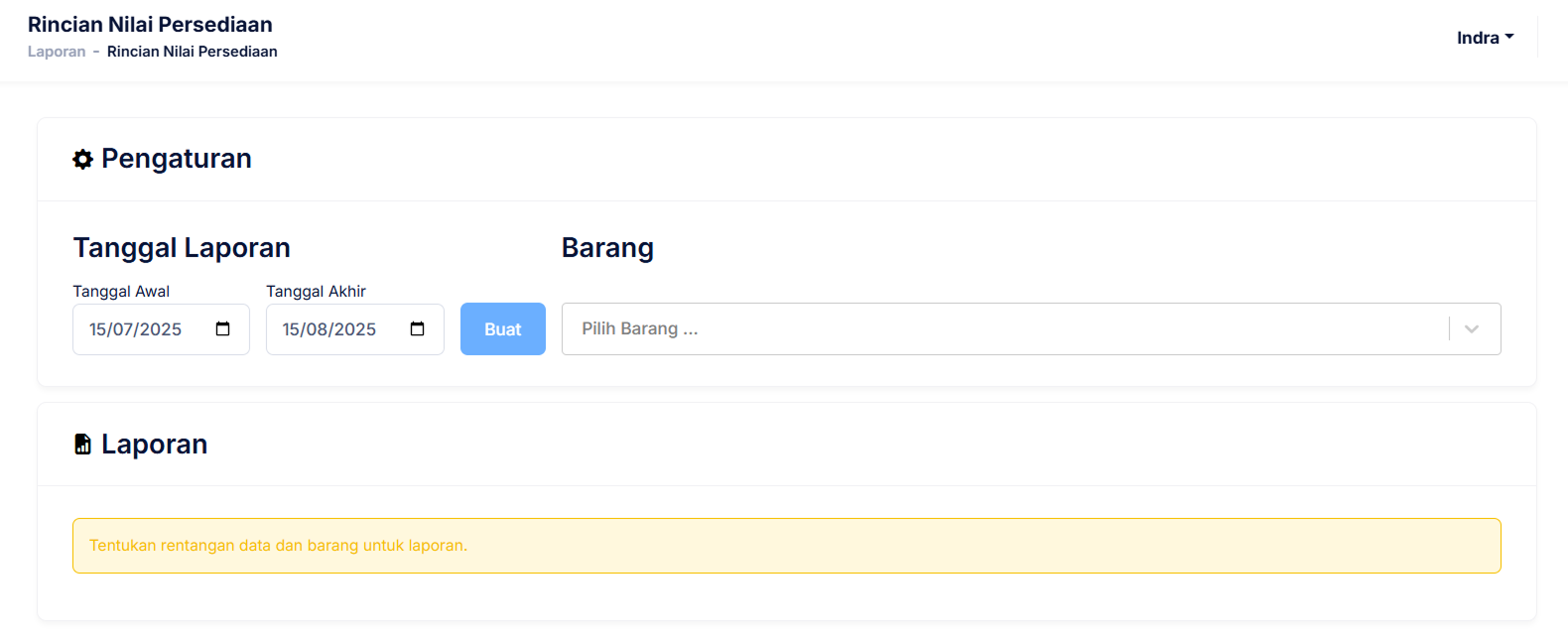 Halaman Rincian Nilai Persediaan