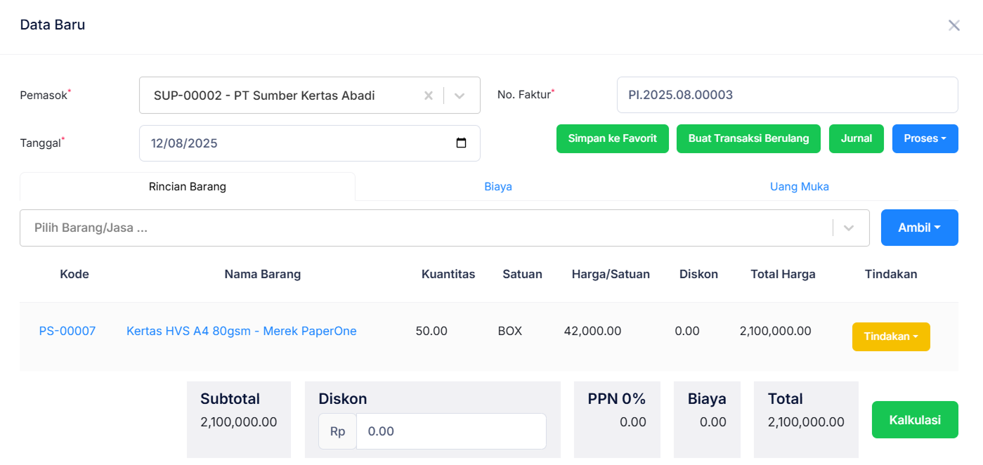 Halaman Faktur Pembelian