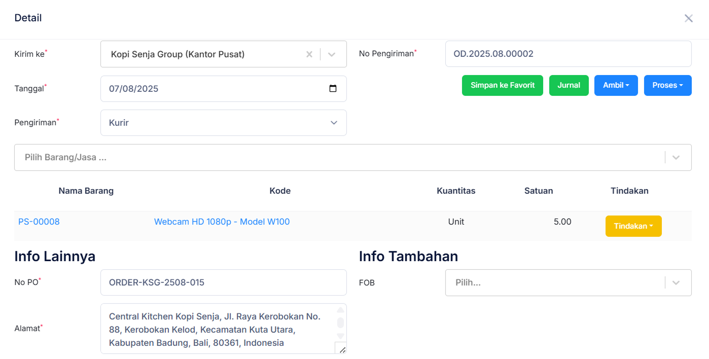 Halaman Pengiriman Pesanan