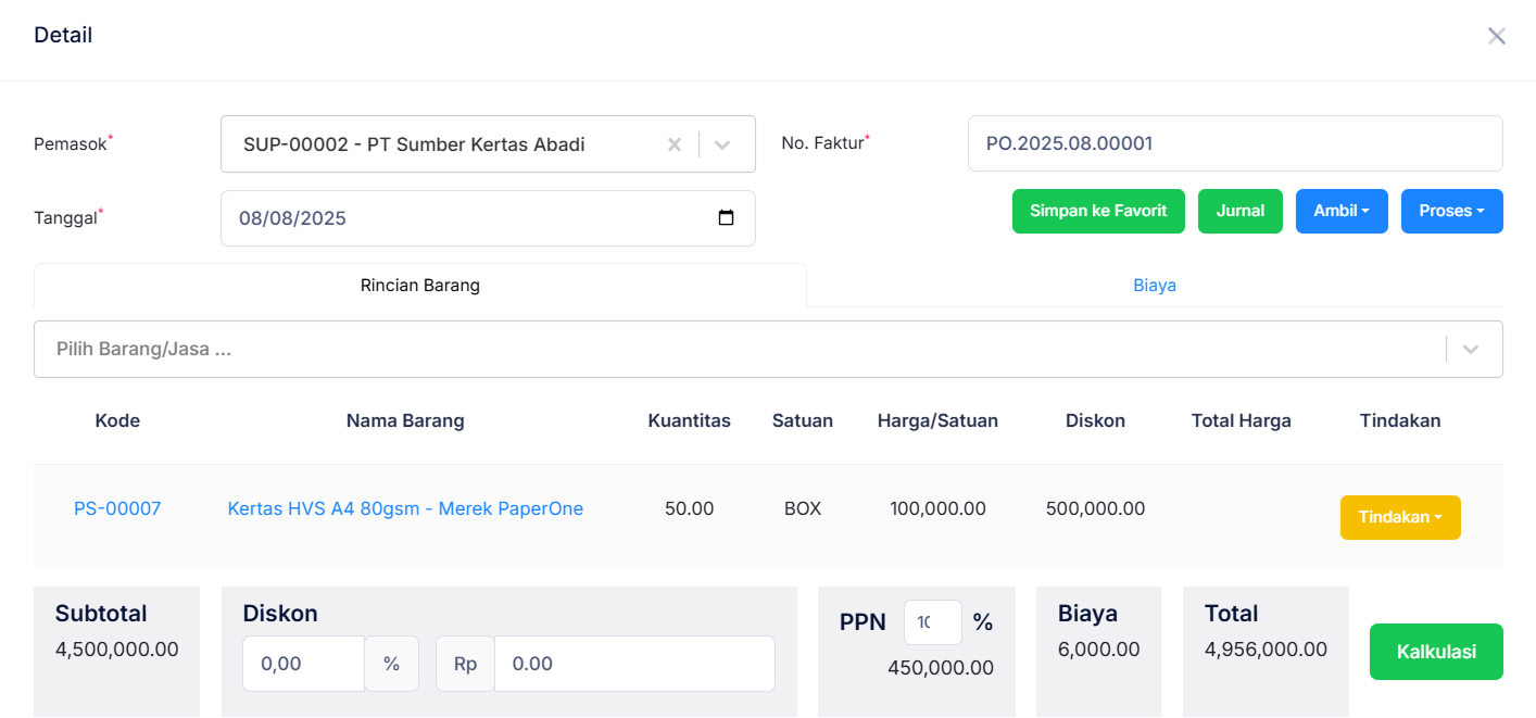 Halaman Pesanan Pembelian
