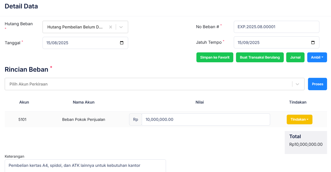 Halaman Pencatatan Beban