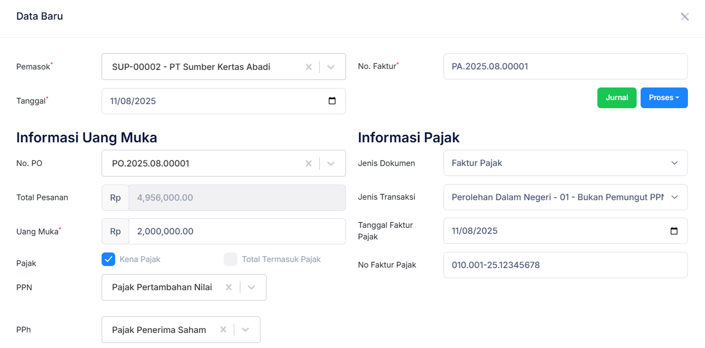 Halaman Uang Muka Pembelian