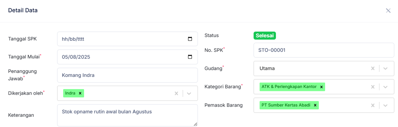 Halaman Perintah Stok Opname