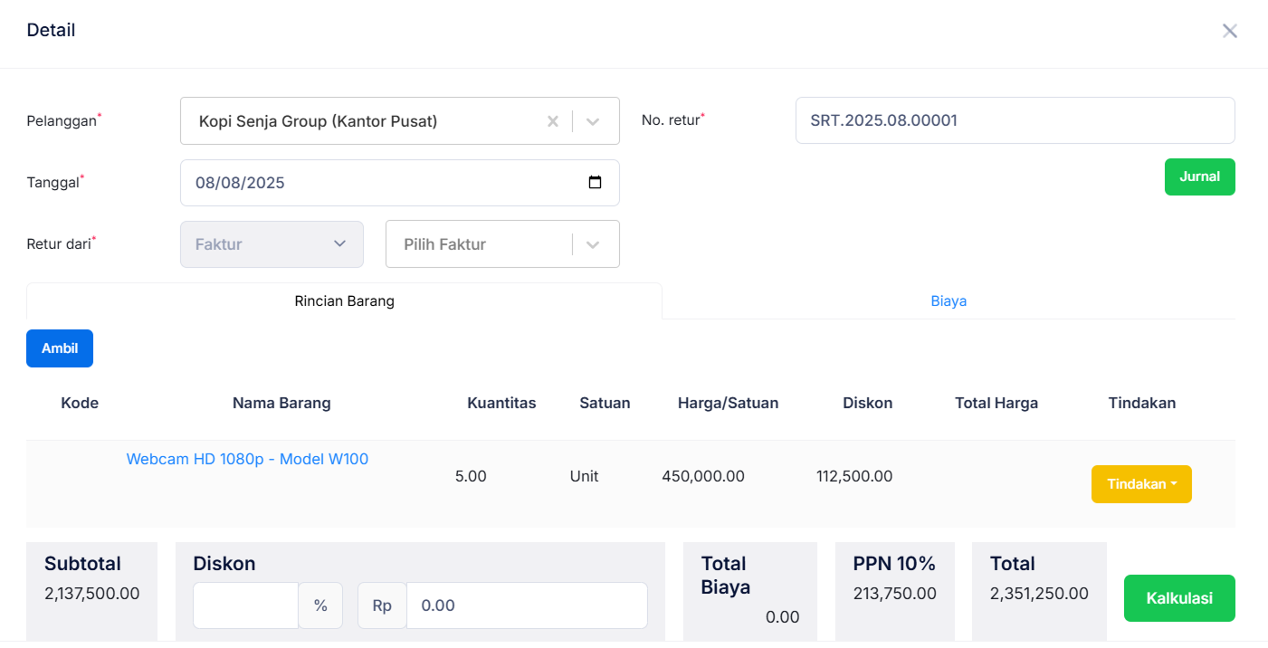Halaman Retur Penjualan
