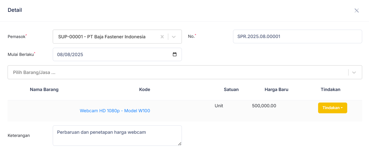 Halaman Harga Pemasok