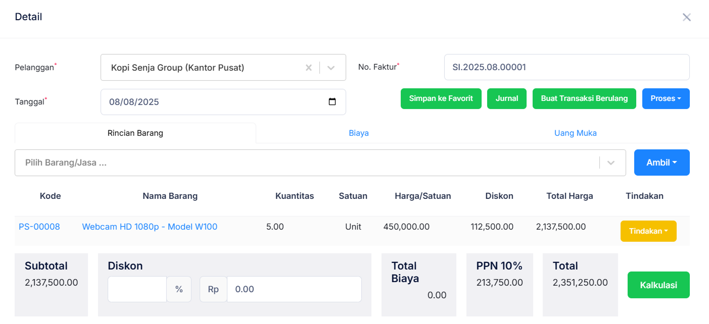 Halaman Faktur Penjualan
