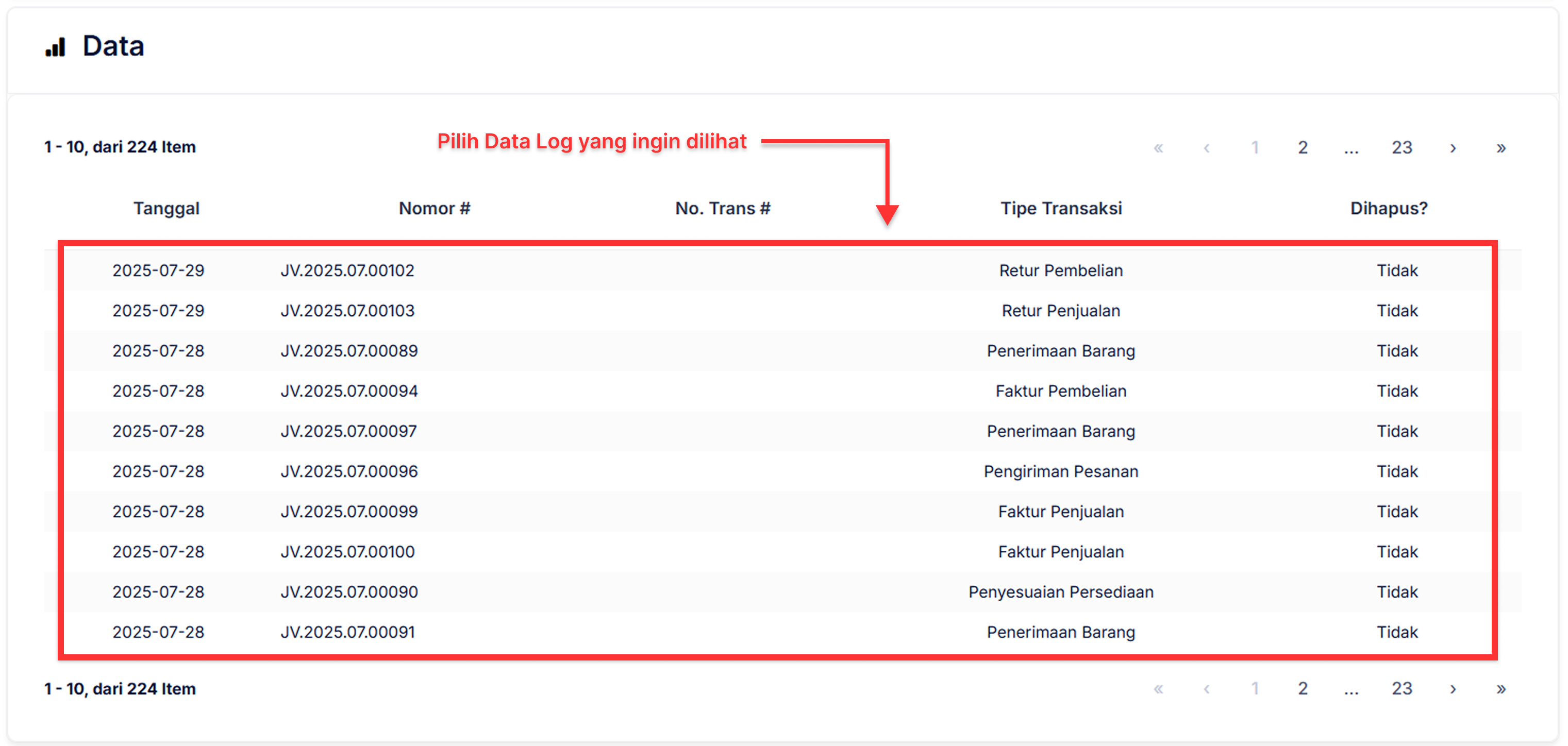 Halaman Log Aktivitas