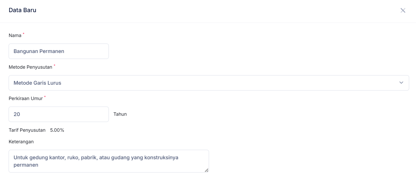 Halaman Kategori Aset Pajak