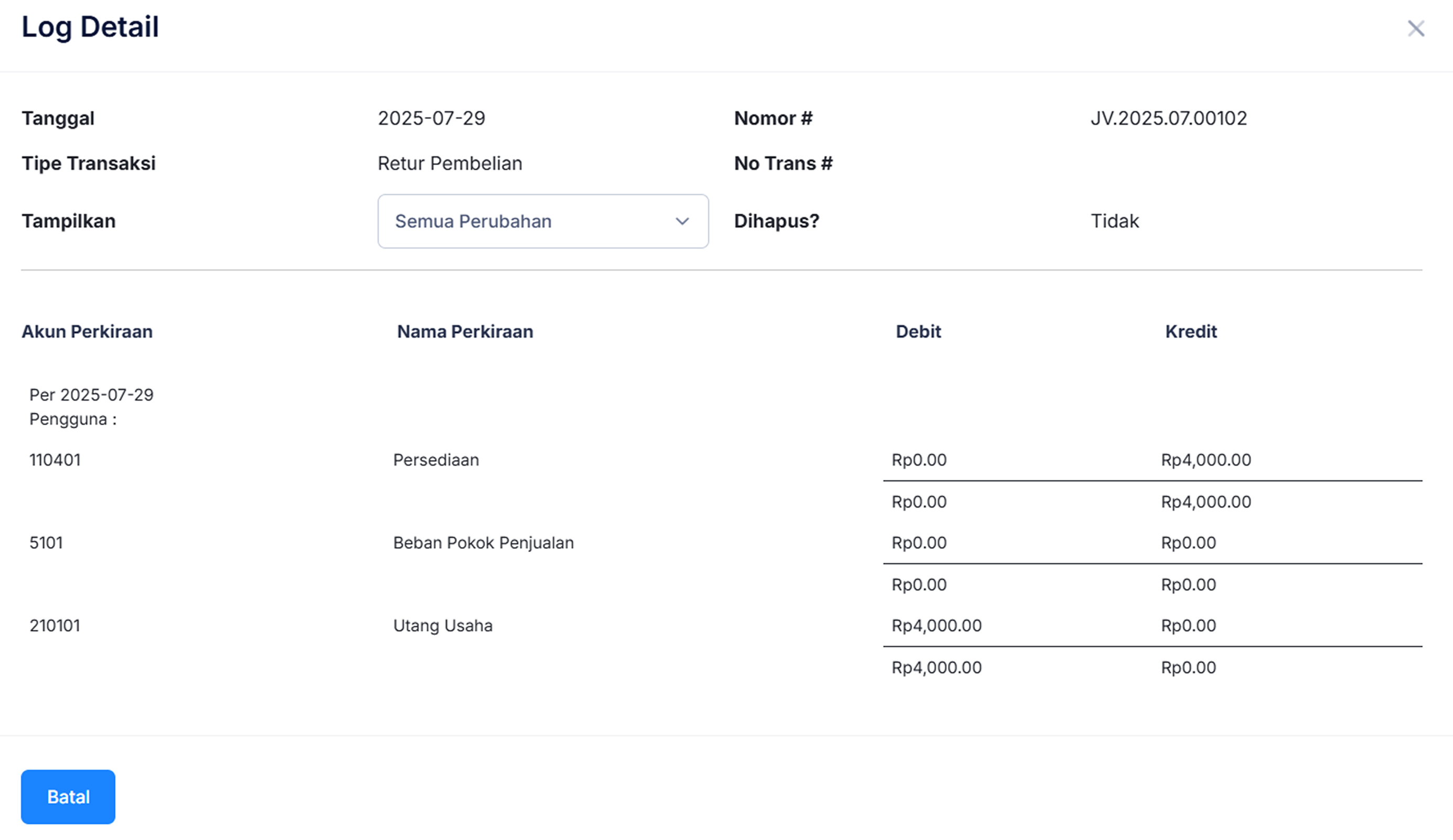 Halaman Log Aktivitas