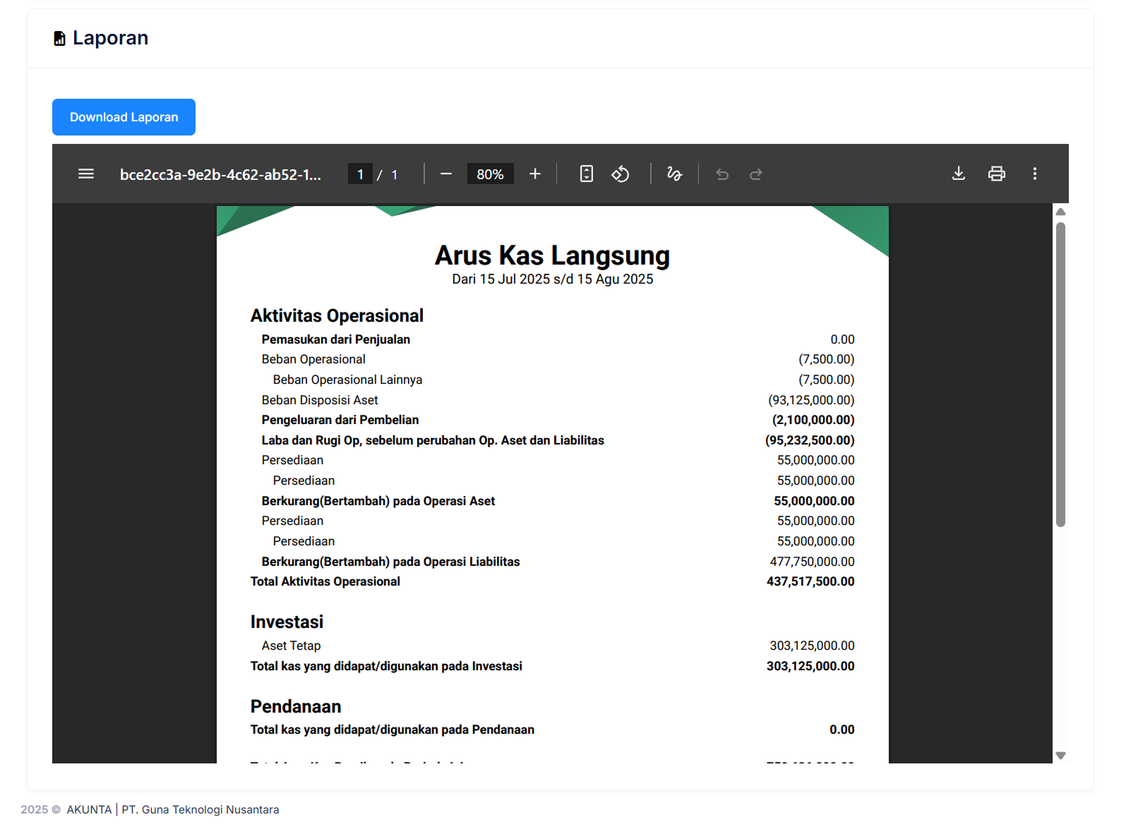 Halaman Arus Kas Langsung