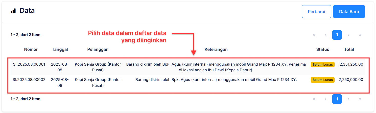 Halaman Faktur Penjualan