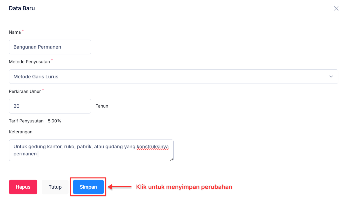 Halaman Kategori Aset Pajak