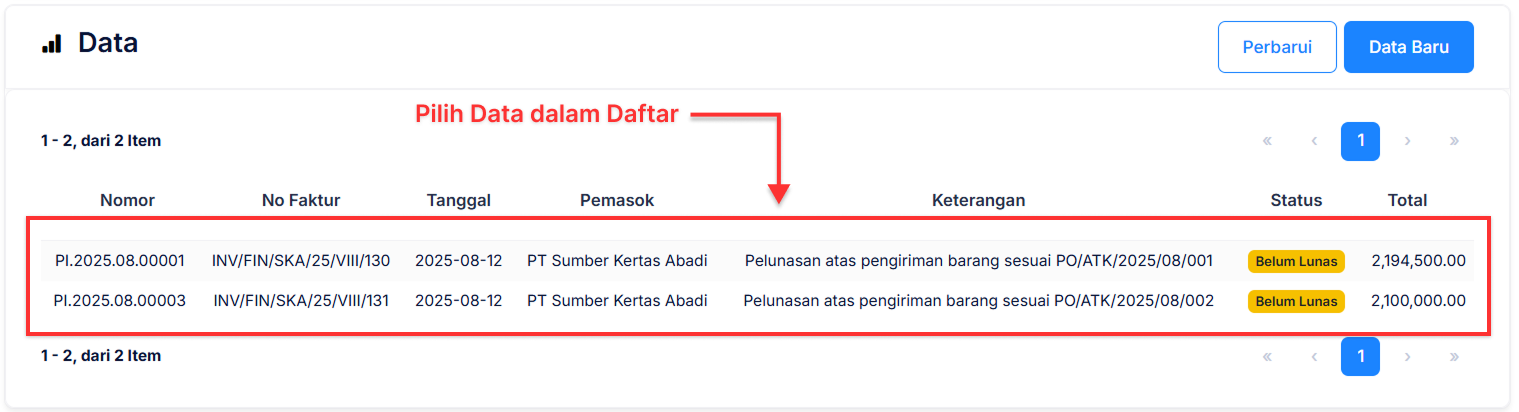 Halaman Faktur Pembelian