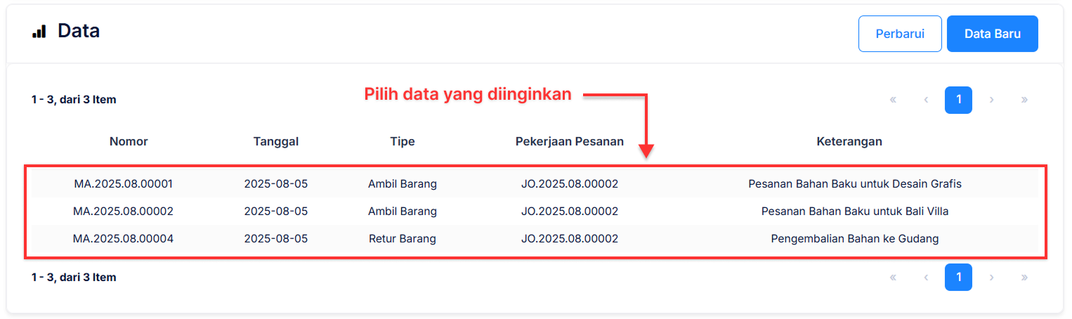 Halaman Penambahan Bahan Baku