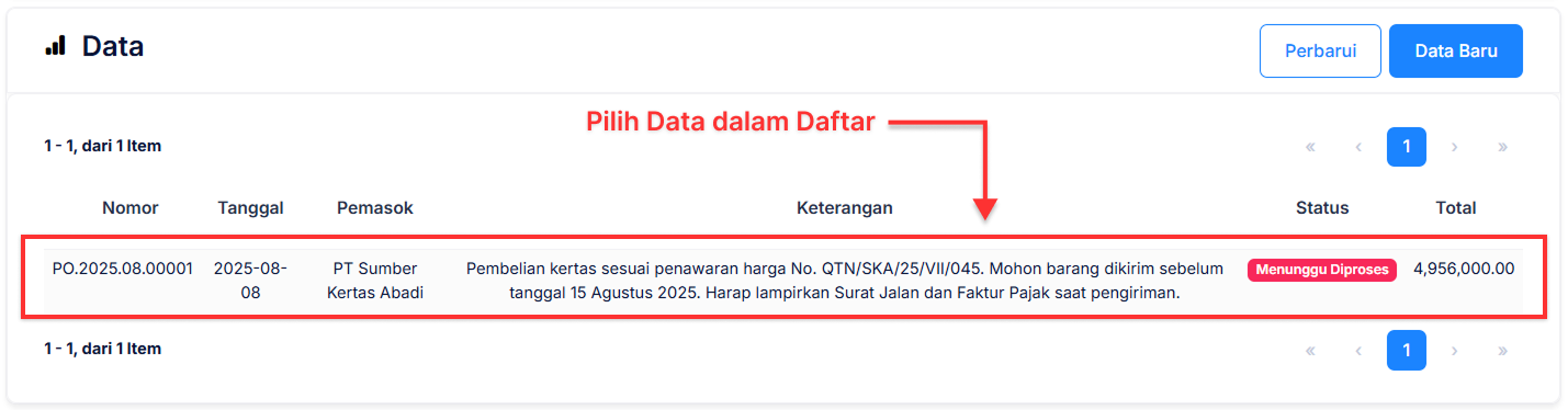 Halaman Pesanan Pembelian