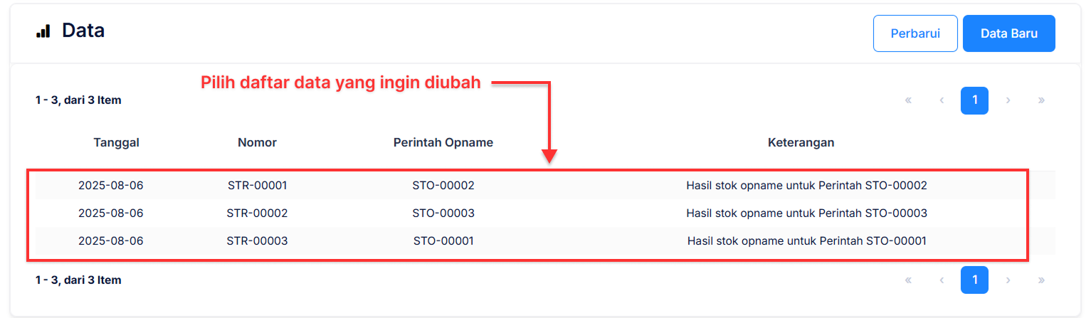 Halaman Hasil Stok Opname