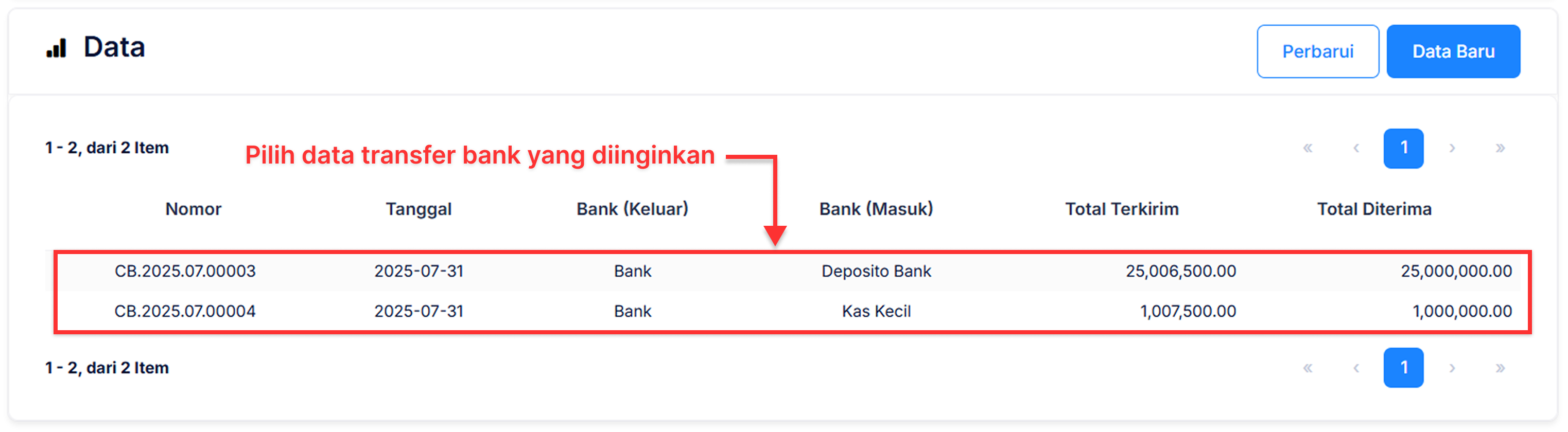 Halaman Transfer Bank