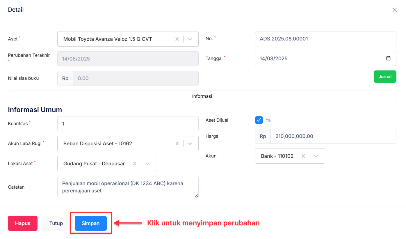Halaman Disposisi Aset Tetap