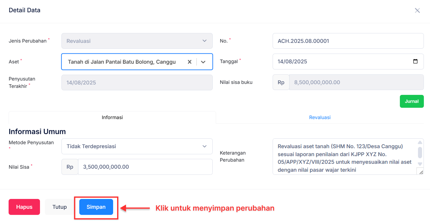 Halaman Perubahan Aset Tetap