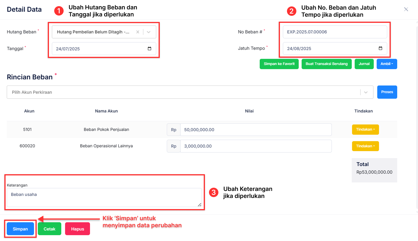 Halaman Pencatatan Beban