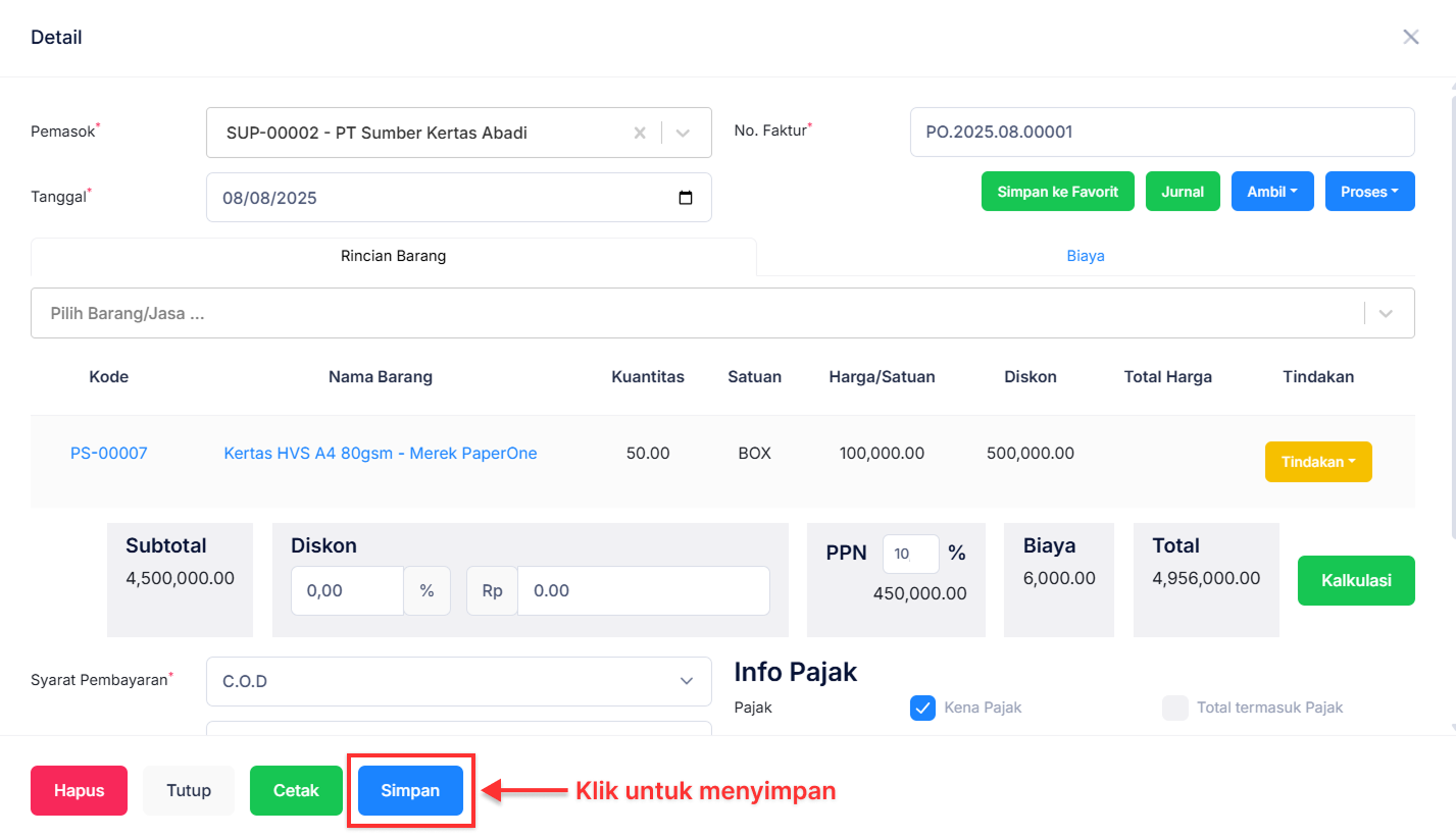 Halaman Pesanan Pembelian
