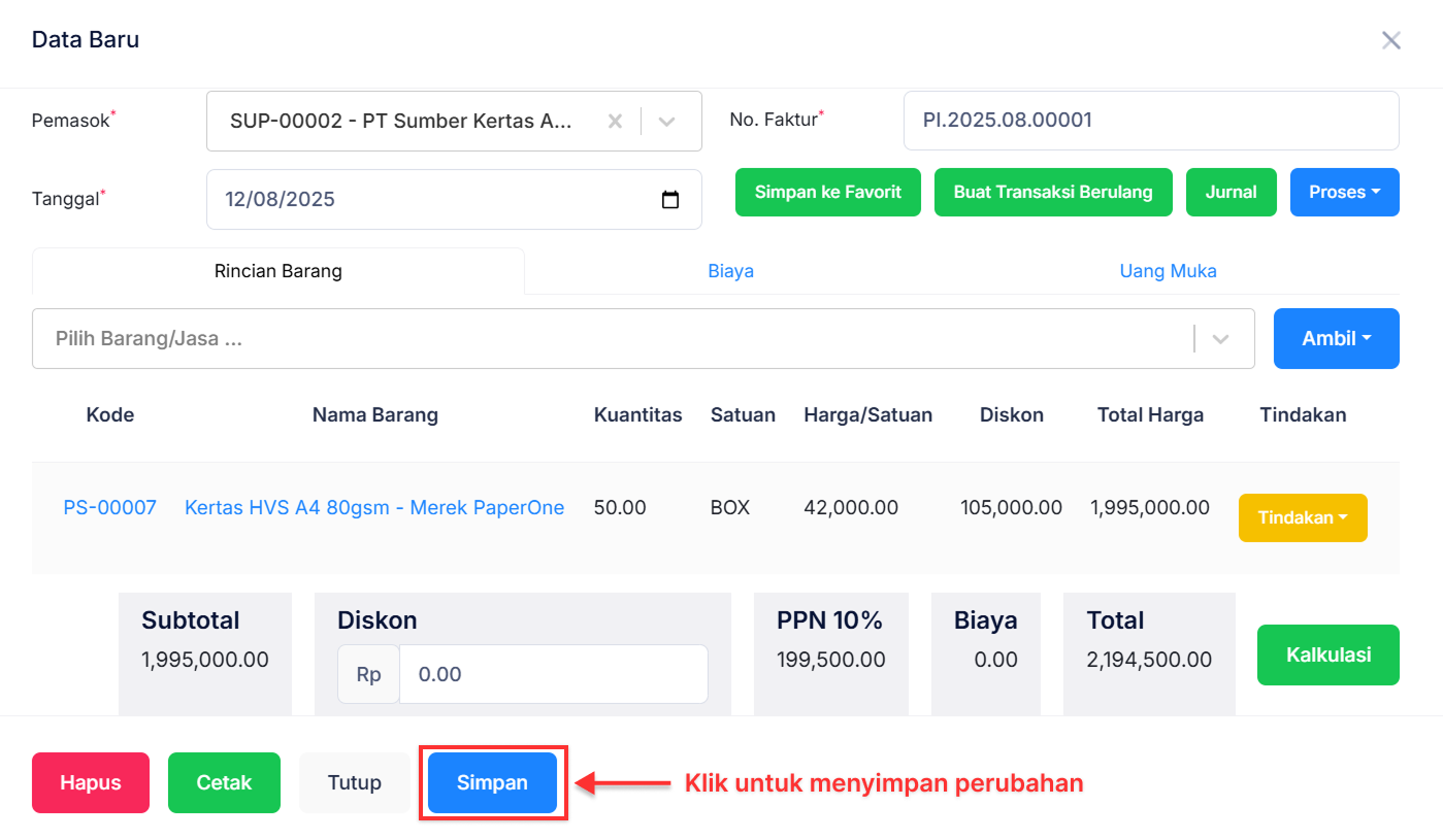 Halaman Faktur Pembelian