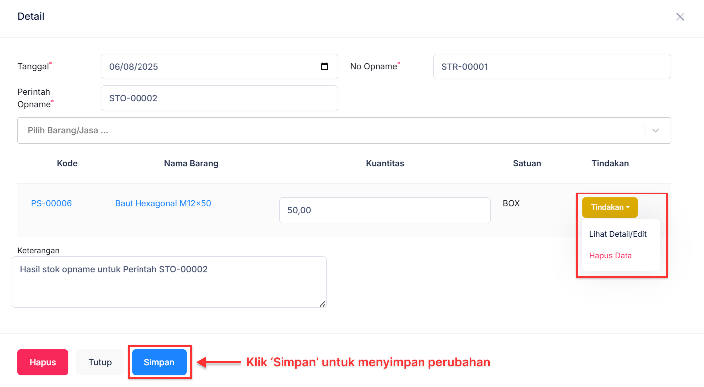 Halaman Hasil Stok Opname