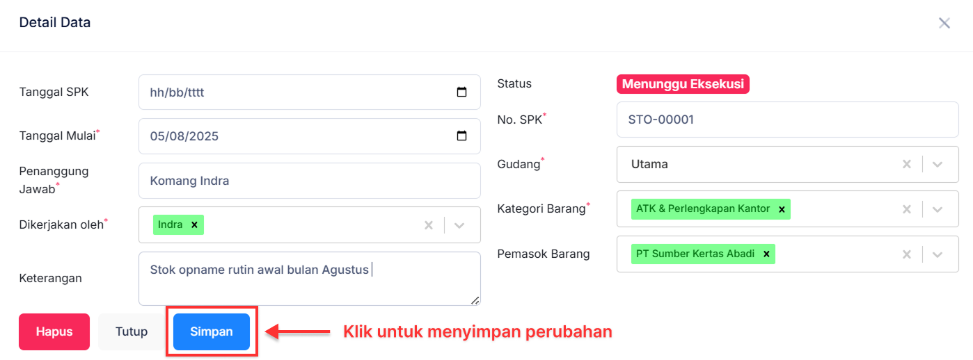 Halaman Perintah Stok Opname