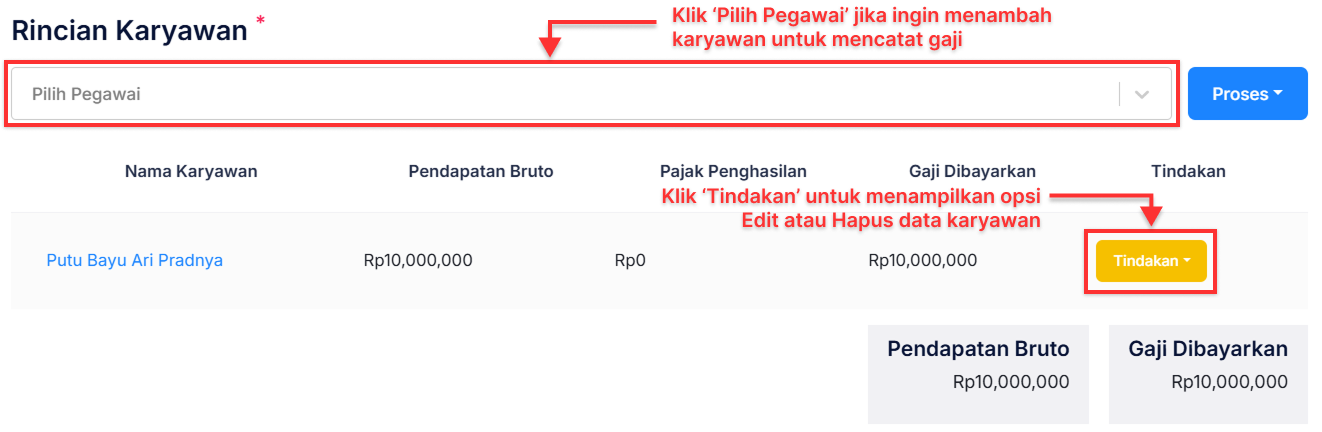 Halaman Pencatatan Gaji