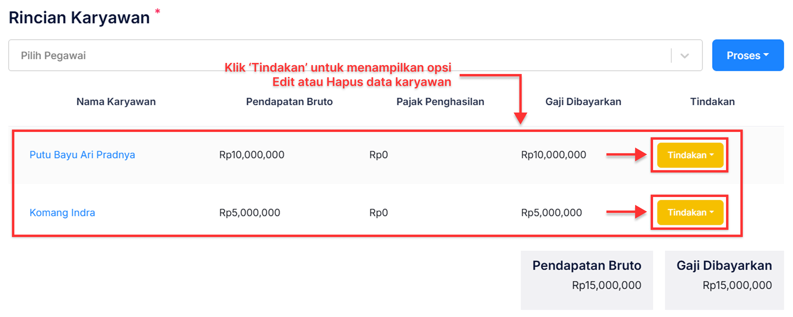 Halaman Pencatatan Gaji