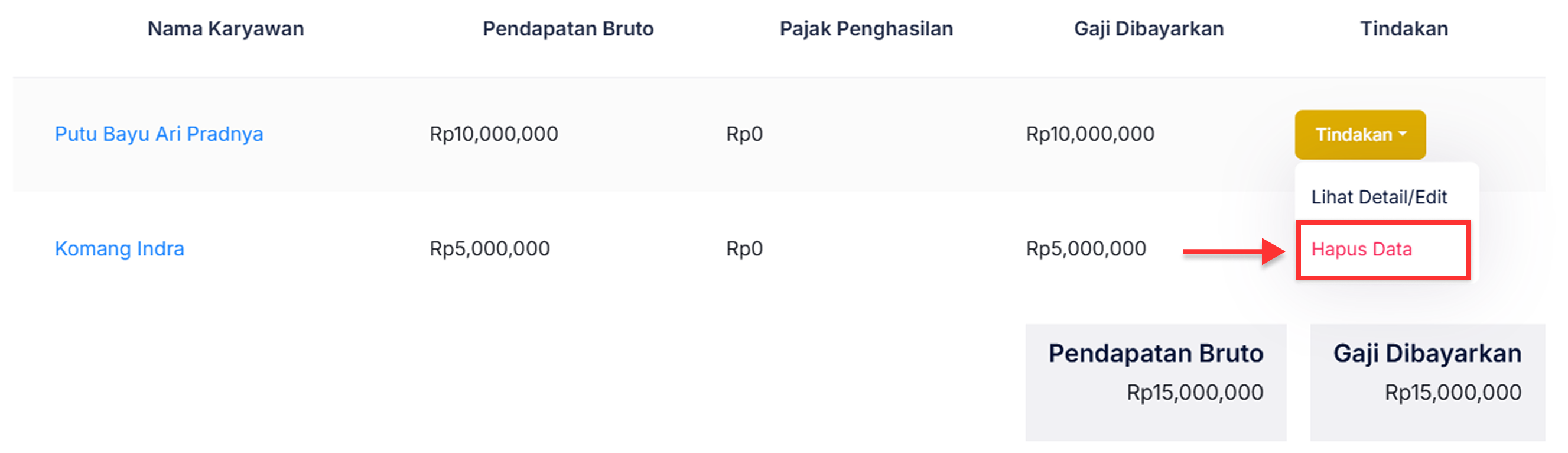 Halaman Pencatatan Gaji