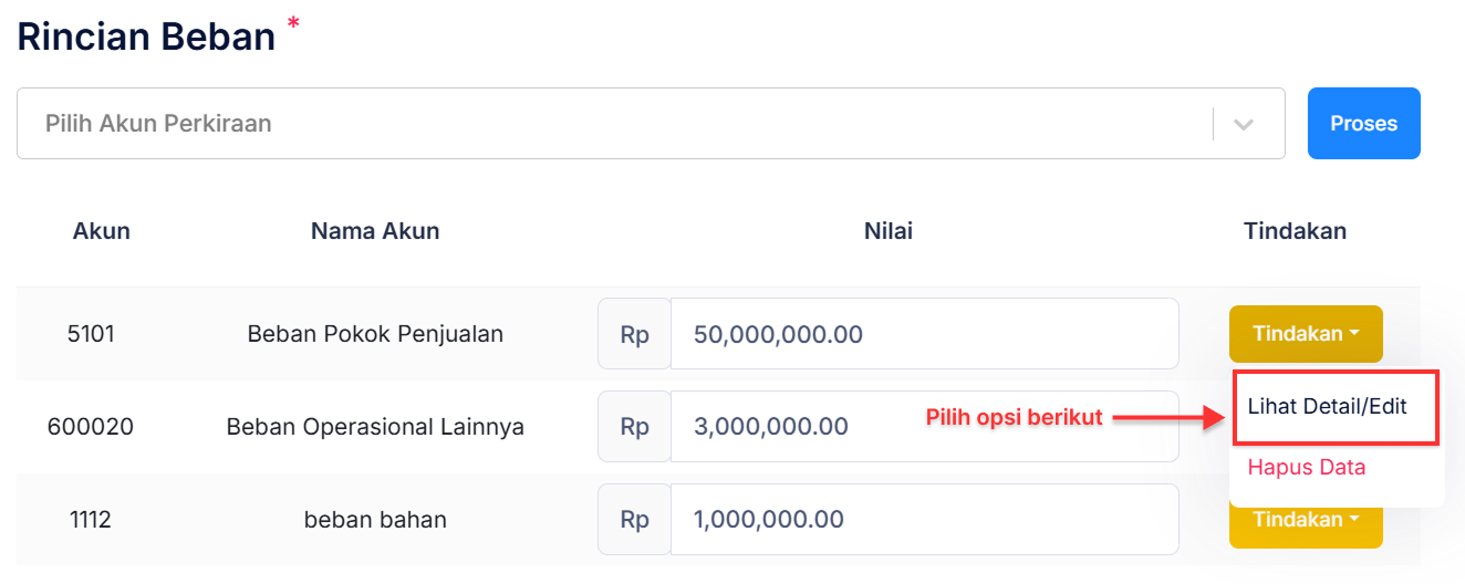 Halaman Pencatatan Beban