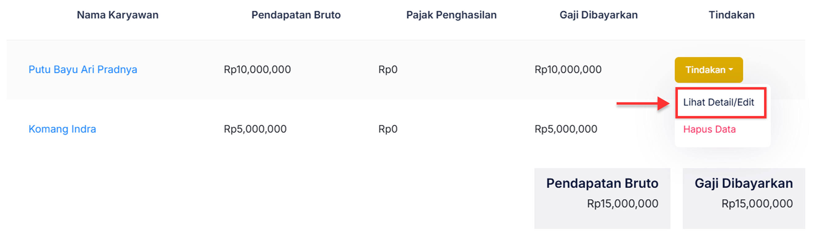 Halaman Pencatatan Gaji