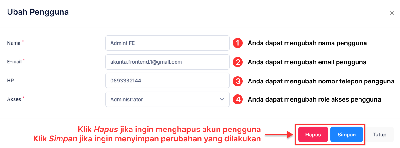 Langkah Mengubah Pengguna