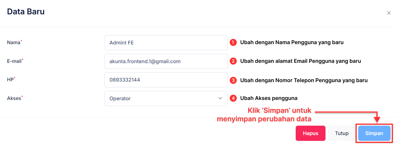 Langkah Edit Pengguna