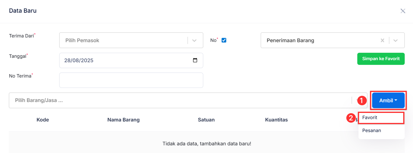 Halaman Penerimaan Barang