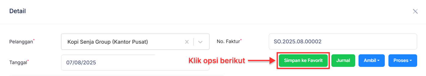 Halaman Pesanan Penjualan