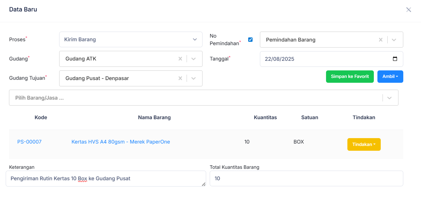 Halaman Pemindahan Barang