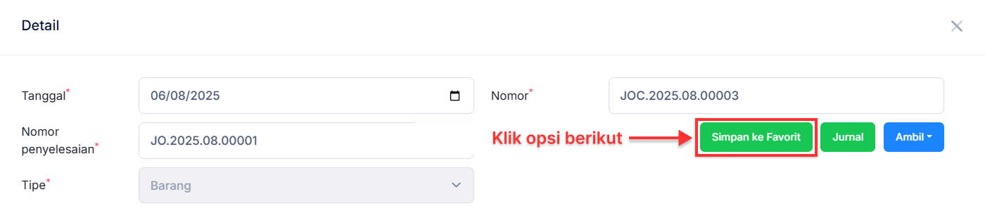 Halaman Pekerjaan Pesanan