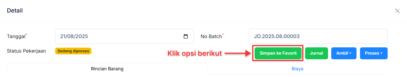Halaman Pekerjaan Pesanan