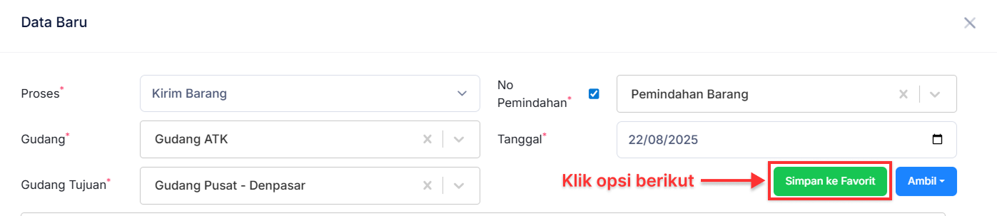 Halaman Pemindahan Barang