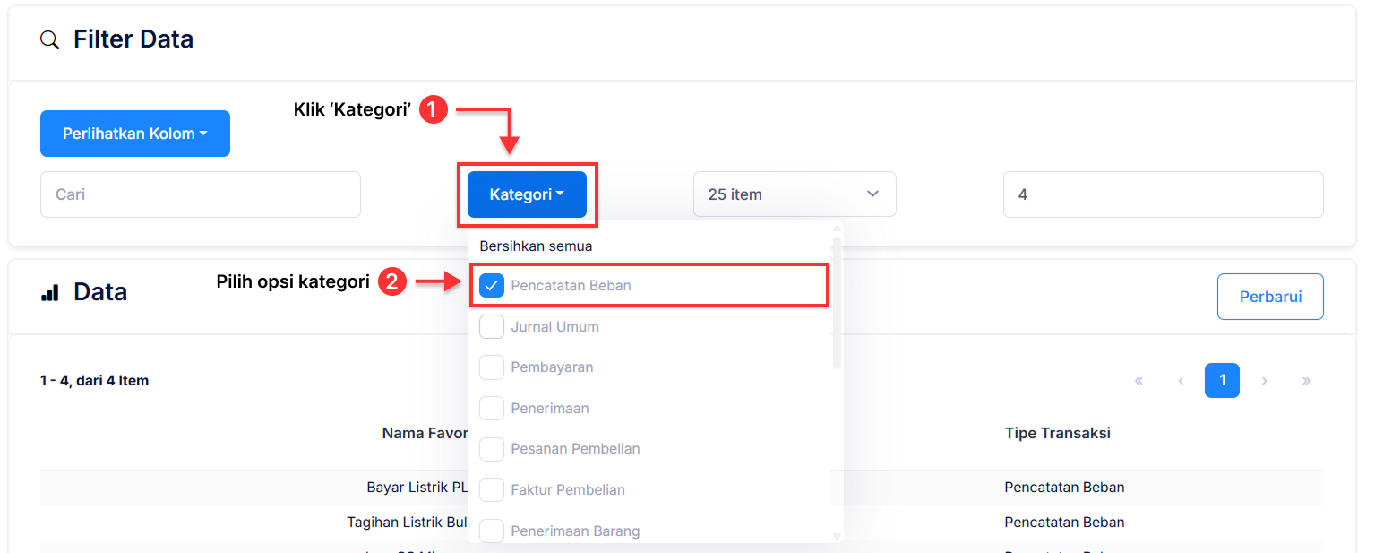 Halaman Transaksi Favorit