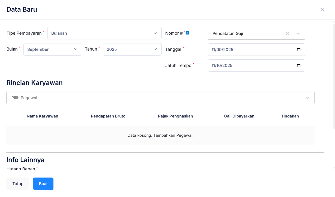 Halaman Pencatatan Gaji