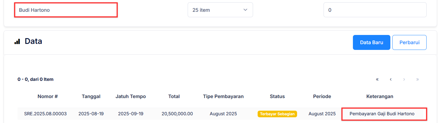 Halaman Pencatatan Gaji