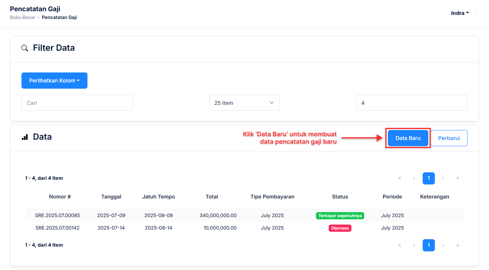 Halaman Pencatatan Gaji