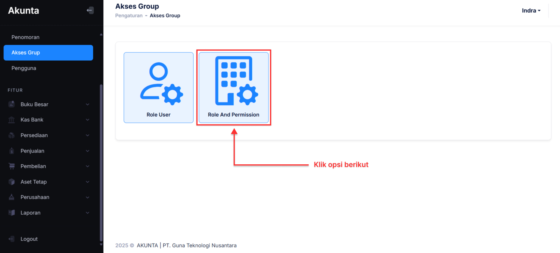 Halaman Grup Role Permission