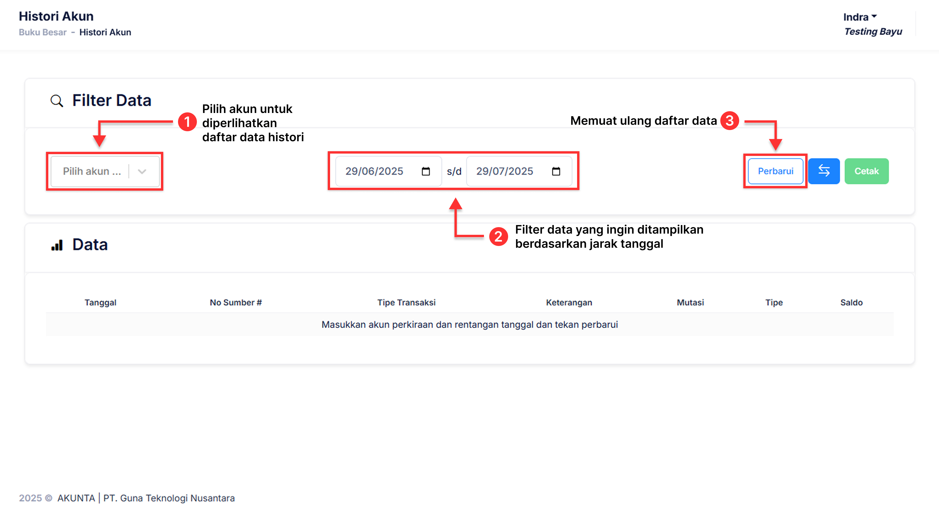 Halaman Histori Akun