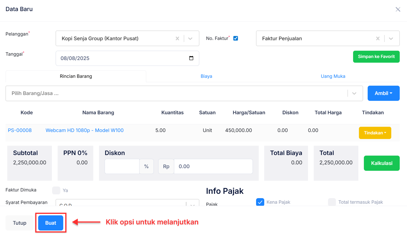 Halaman Faktur Penjualan