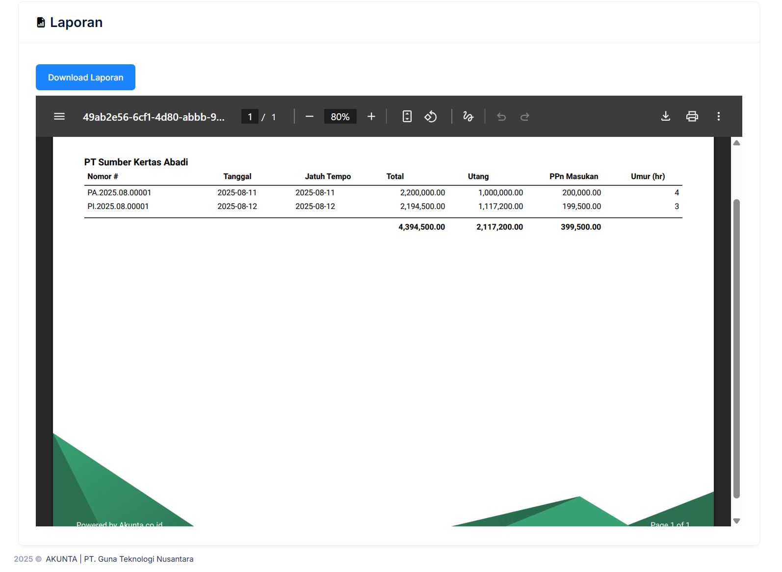 Halaman Faktur Belum Lunas